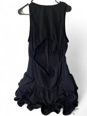 Black Cut Out Frill Hem Mini Dress Women's M NWT no belt